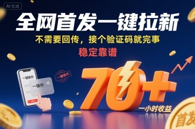 全网首发一键拉新项目，不需要回传，接个验证码就完事，稳定靠谱，一小时收益70+【揭秘】-福源网创资源站