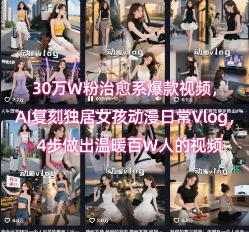 30万W粉治愈系爆款视频，AI复刻独居女孩动漫日常Vlog，4步做出温暖百W人的视频-福源网创资源站