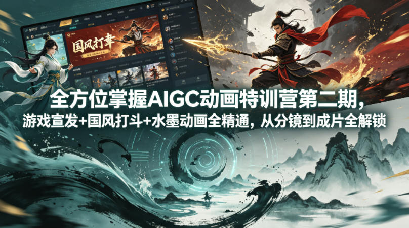 全方位掌握AIGC动画特训营第二期，游戏宣发+国风打斗+水墨动画全精通，从分镜到成片全解锁-福源网创资源站