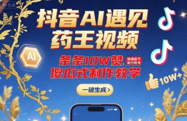 抖音AI遇见药王视频，条条10W赞，快速起千粉万粉号，傻瓜式制作教学-福源网创资源站