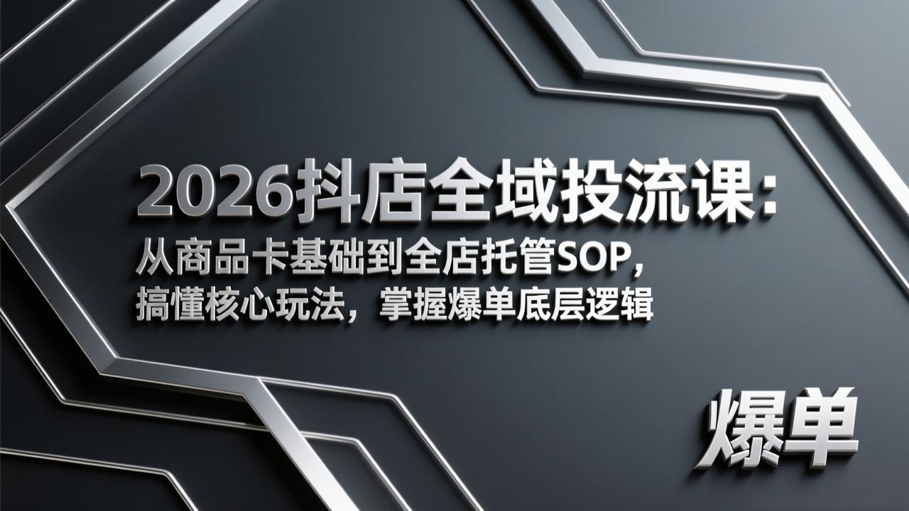 2026抖店全域投流课：从商品卡基础到全店托管SOP，搞懂核心玩法，掌握爆单底层逻辑-福源网创资源站