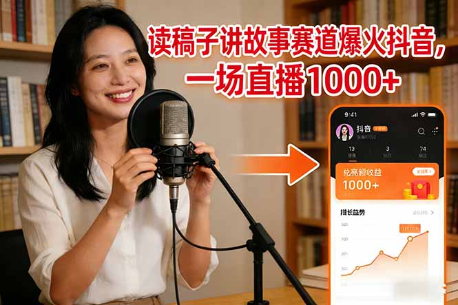 读稿子讲故事赛道爆火抖音，一场直播日入1000+-福源网创资源站
