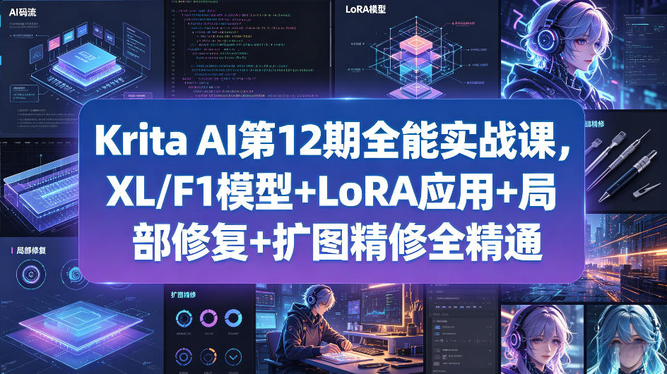 Krita AI第12期全能实战课，XL/F1模型+LoRA应用+局部修复+扩图精修全精通-福源网创资源站