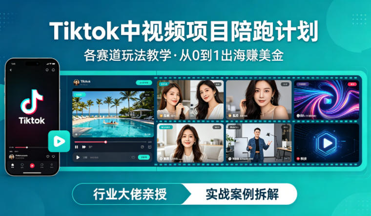 某大佬的Tiktok中视频项目陪跑，涵盖TK各个赛道玩法教学，从0到1出海賺美金-福源网创资源站