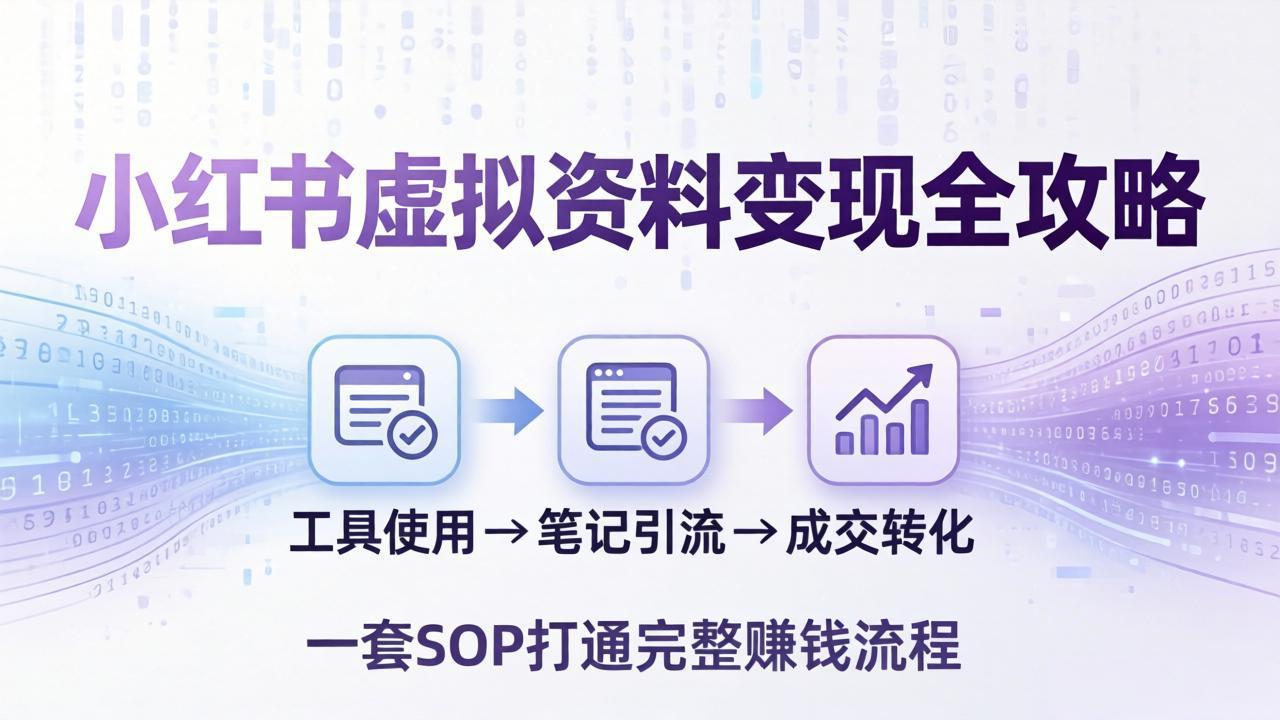 小红书虚拟资料变现全攻略：从工具使用到笔记引流成交，一套 SOP 打通完整赚钱流程-福源网创资源站