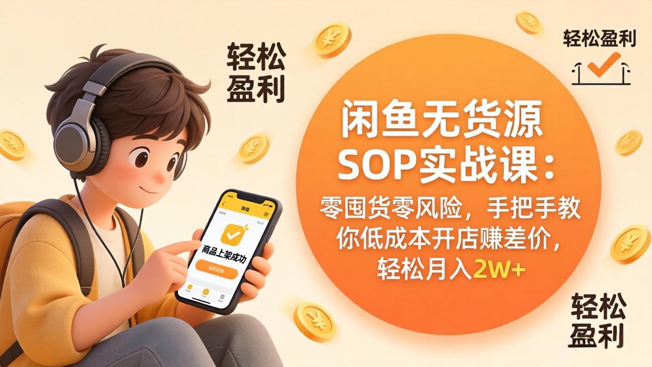 闲鱼无货源SOP实战课：零囤货零风险，手把手教你低成本开店赚差价，轻松月入2w+-福源网创资源站
