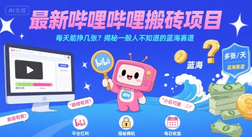 最新哔哩哔哩上B站搬砖项目，每天能挣几张？揭秘一般人不知道的蓝海赛道-福源网创资源站