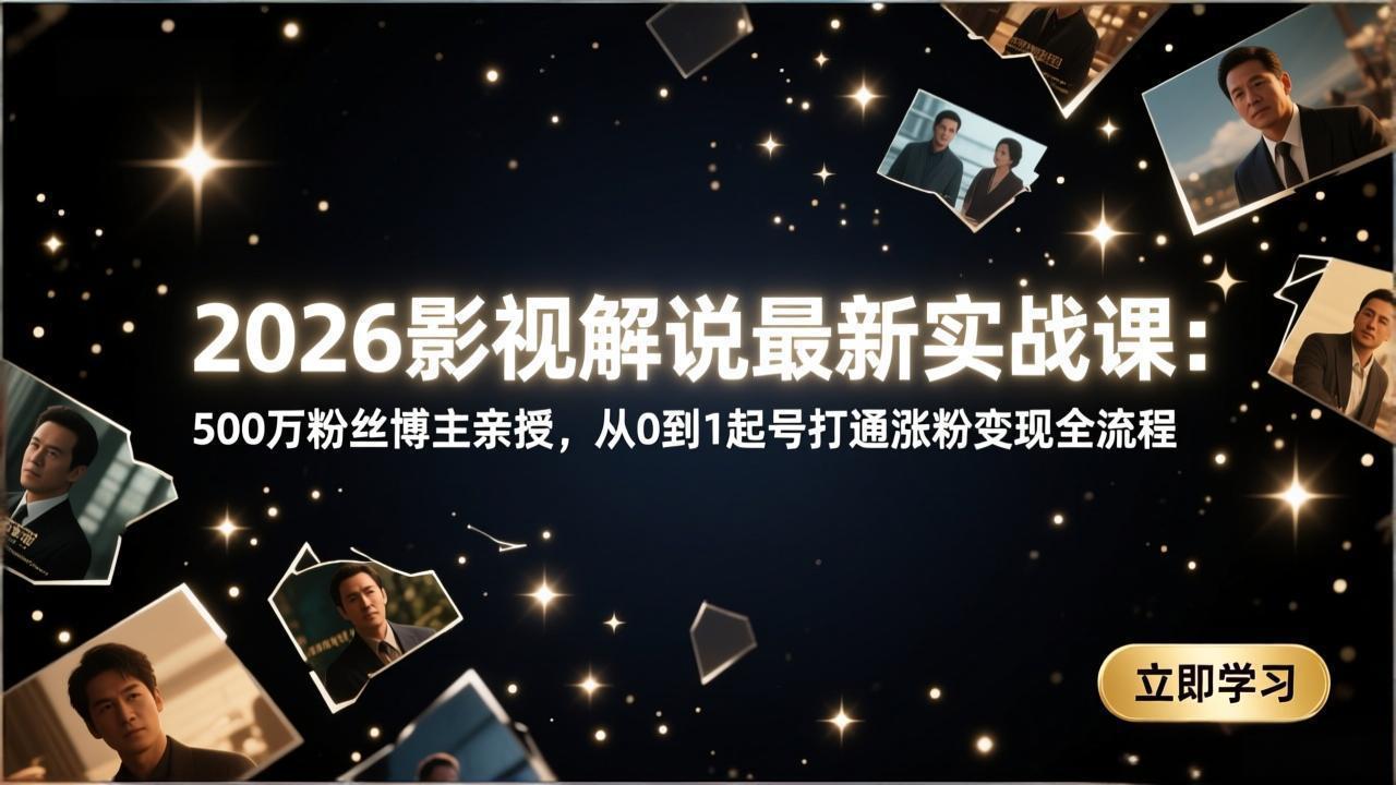 2026影视解说最新实战课：500万粉丝博主亲授，从0到1起号打通涨粉变现全流程-福源网创资源站