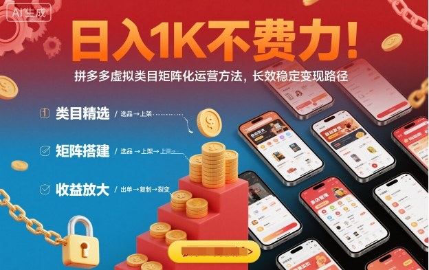 日入1K不费力！拼多多虚拟类目矩阵化运营方法，长效稳定变现路径-福源网创资源站