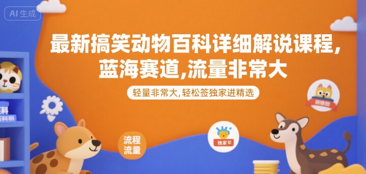 最新搞笑动物百科详细解说课程，蓝海赛道，流量非常大，轻松签独家进精选-福源网创资源站