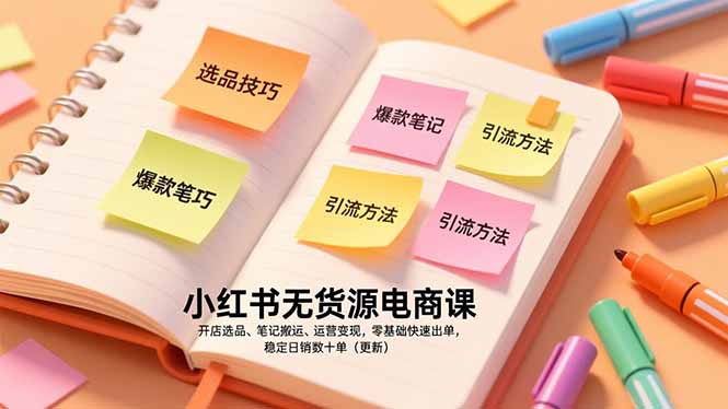 小红书无货源电商课，开店选品、笔记搬运、运营变现，零基础快速出单，稳定日销数十单(更新-福源网创资源站