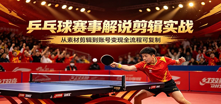 乒乓球赛事解说剪辑实战，从素材剪辑到账号变现全流程可复制-福源网创资源站