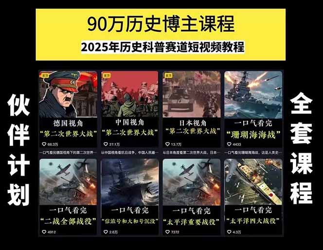 图片[1]-历史短视频赛道变现课，百集素材库应用，文案剪辑技巧，账号运营全案-福源网创资源站