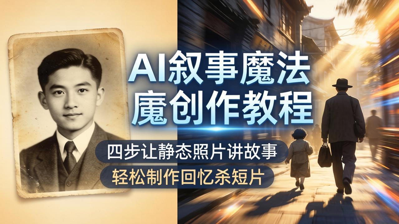 AI叙事魔法创作教程，四步让静态照片讲故事，老照片修复加动态特效，轻松制作回忆杀短片-福源网创资源站