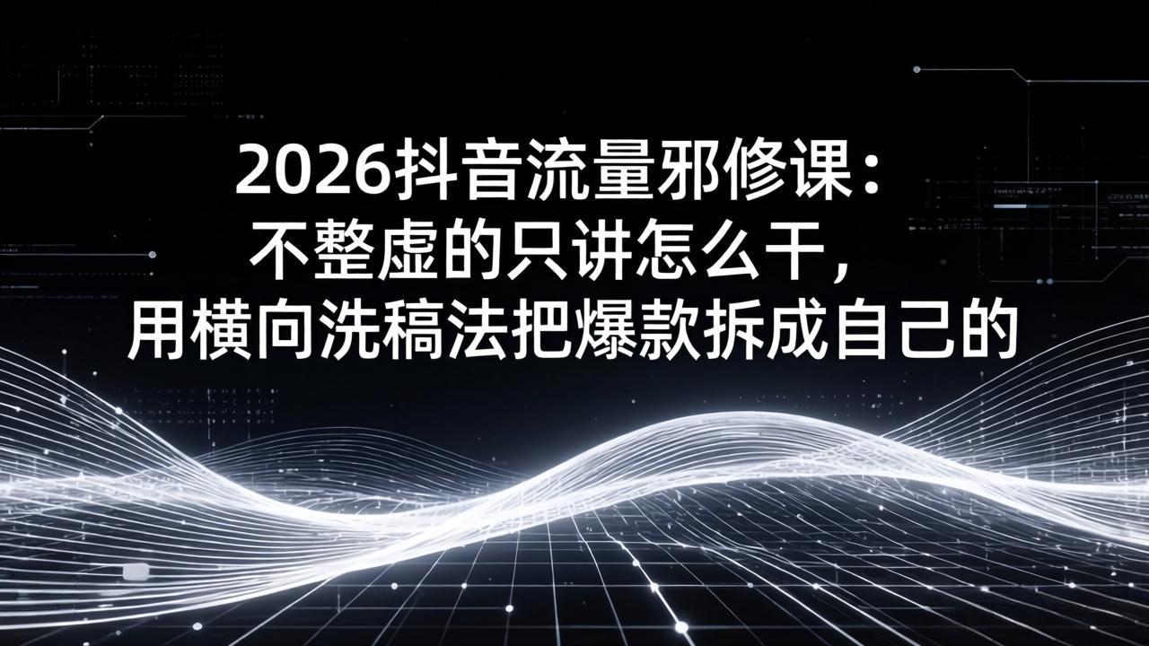 2026抖音流量邪修课：不整虚的只讲怎么干，用横向洗稿法把爆款拆成自己的-福源网创资源站