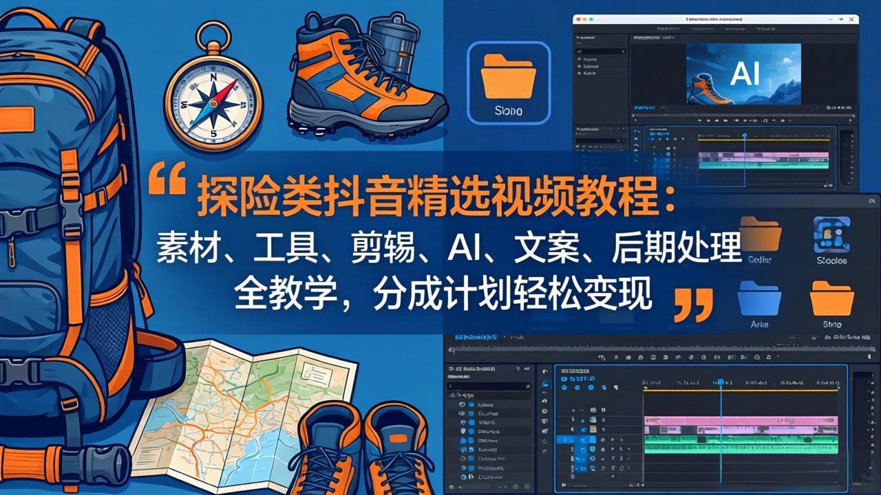 探险类抖音精选视频教程：素材、工具、剪辑、AI、文案、后期处理全教学，分成计划轻松变现-福源网创资源站