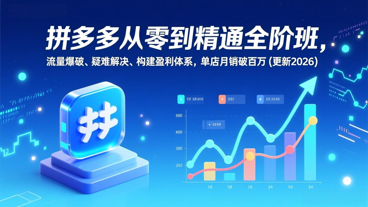 拼多多从零到精通全阶班，流量爆破、疑难解决，构建盈利体系，单店月销破百万(更新2026-福源网创资源站