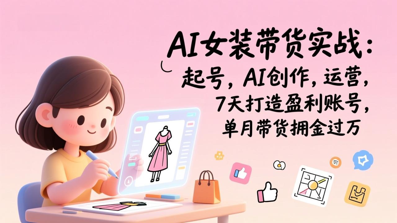 AI女装带货实战：起号，AI创作，运营，7天打造盈利账号，单月带货佣金过万-福源网创资源站