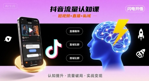 抖音流量认知课，短视频+直播+私域，认知提升，闪电开悟-福源网创资源站