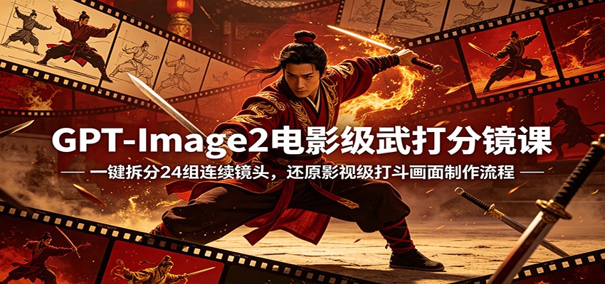 GPT-Image2电影级武打分镜课：一键拆分24组连续镜头，还原影视级打斗画面制作流程-福源网创资源站