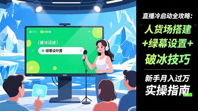 直播冷启动全攻略:人货场搭建+绿幕设置+破冰技巧，新手月入过万实操指南-福源网创资源站