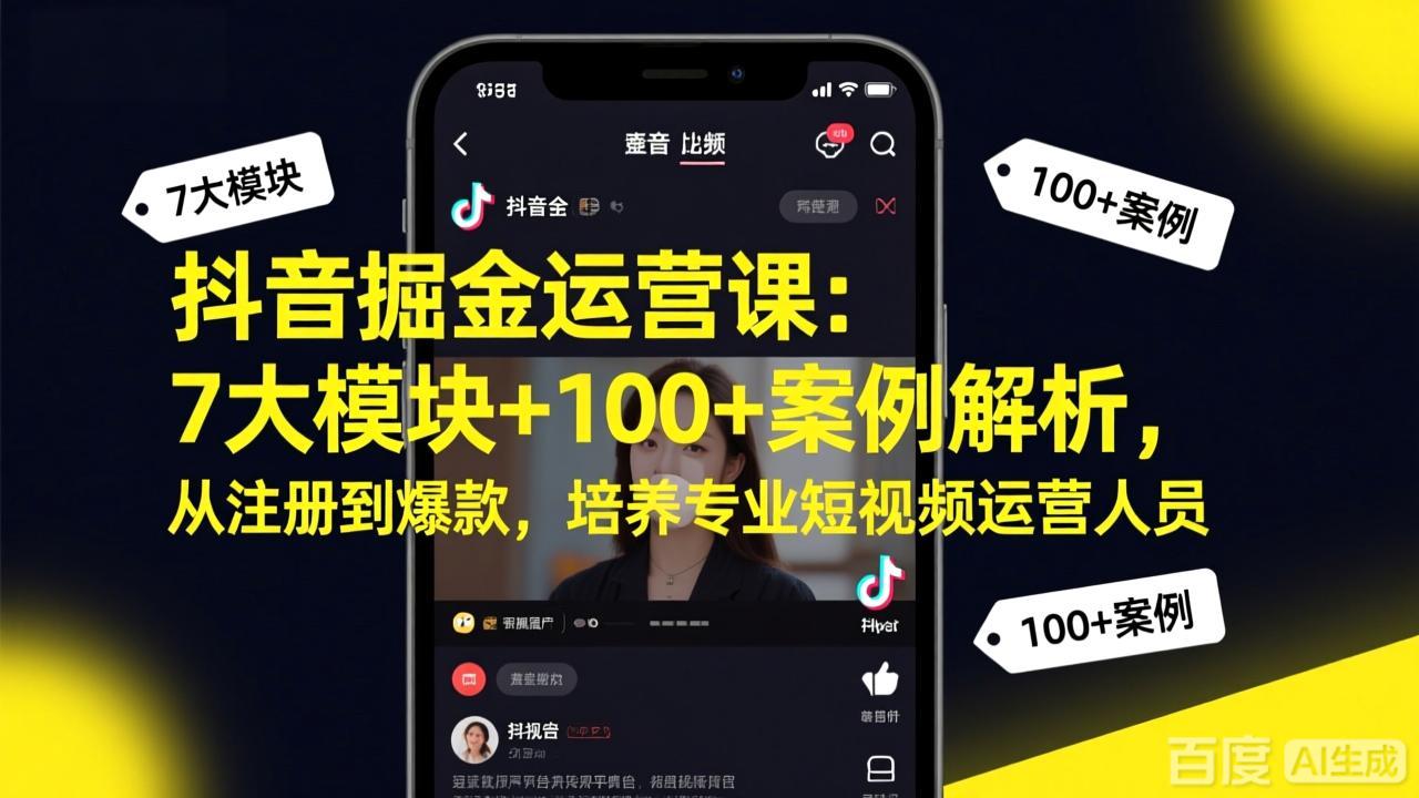 抖音掘金运营课：7大模块+100+案例解析，从注册到爆款，培养专业短视频运营人员-福源网创资源站