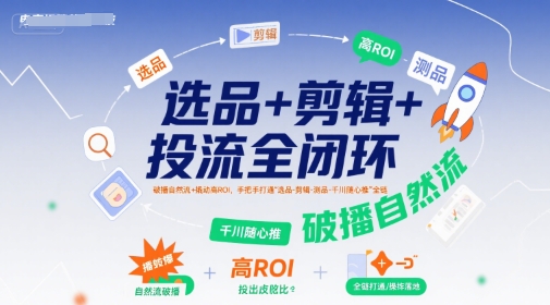 选品+剪辑+投流全闭环，破播自然流+撬动高ROI，手把手打通“选品-剪辑-测品-千川随心推”全链-福源网创资源站