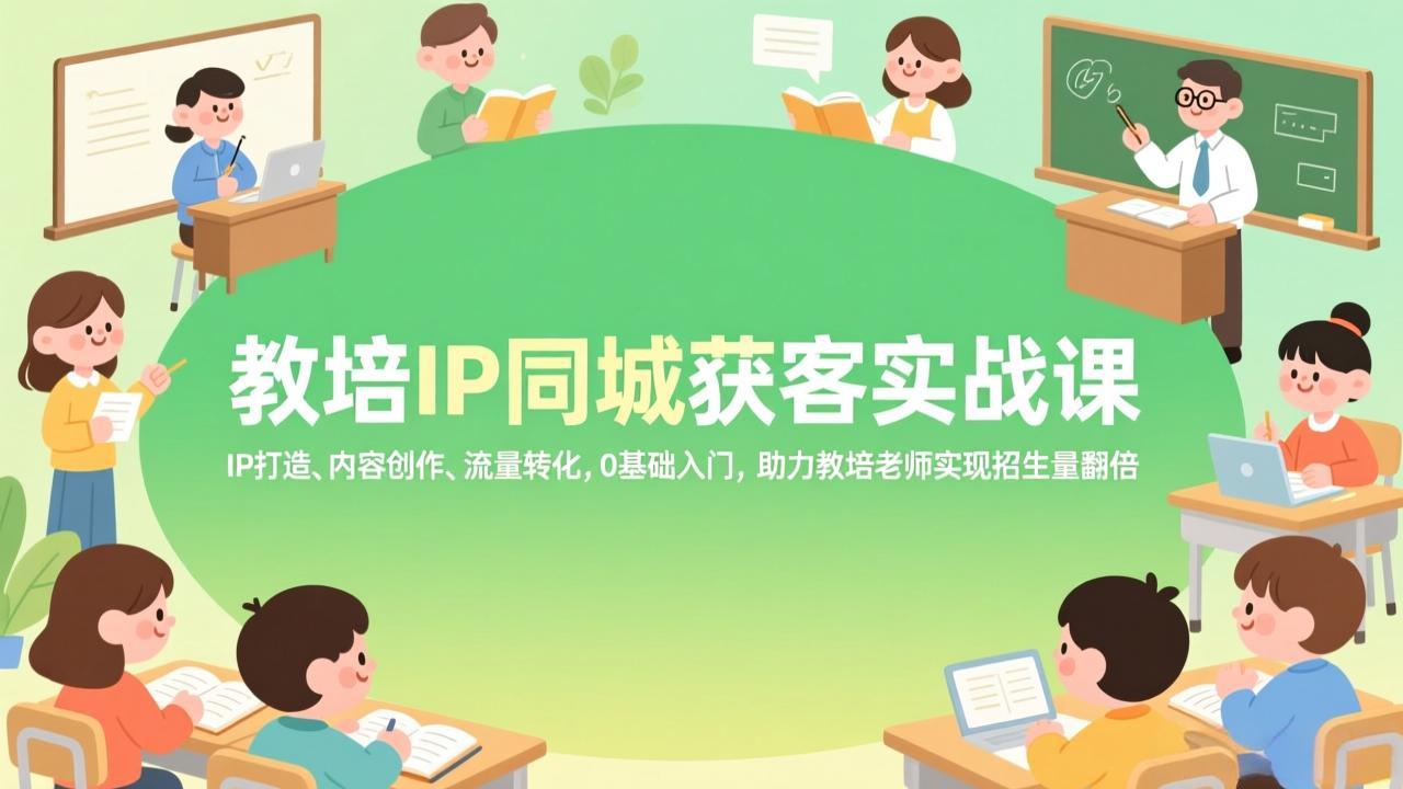 教培IP同城获客实战课，IP打造、内容创作、流量转化，0基础入门，助力教培老师实现招生量翻倍-福源网创资源站