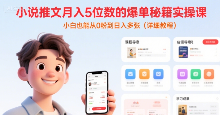 小说推文月入5位数的爆单秘籍实操课，，小白也能从0粉到日入多张(详细教程)-福源网创资源站