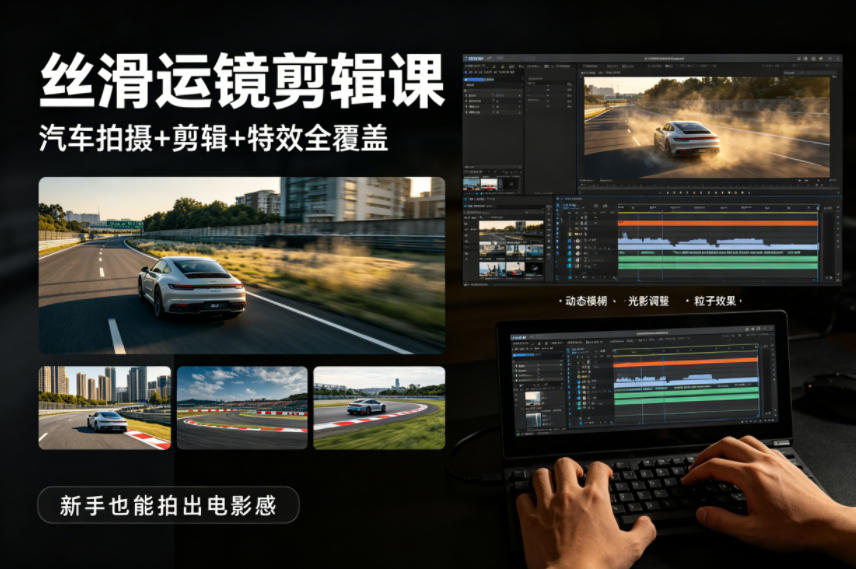 大叔丝滑运镜剪辑课，汽车拍摄+剪辑+特效全覆盖，新手也能拍出电影感-福源网创资源站