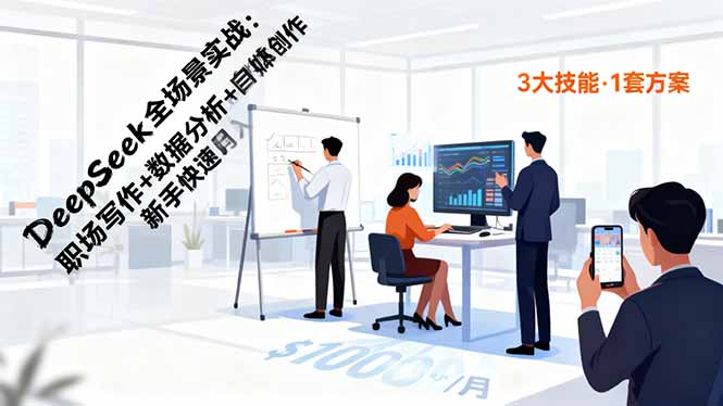DeepSeek全场景实战：职场写作+数据分析+自媒体创作，新手快速月入过万-福源网创资源站