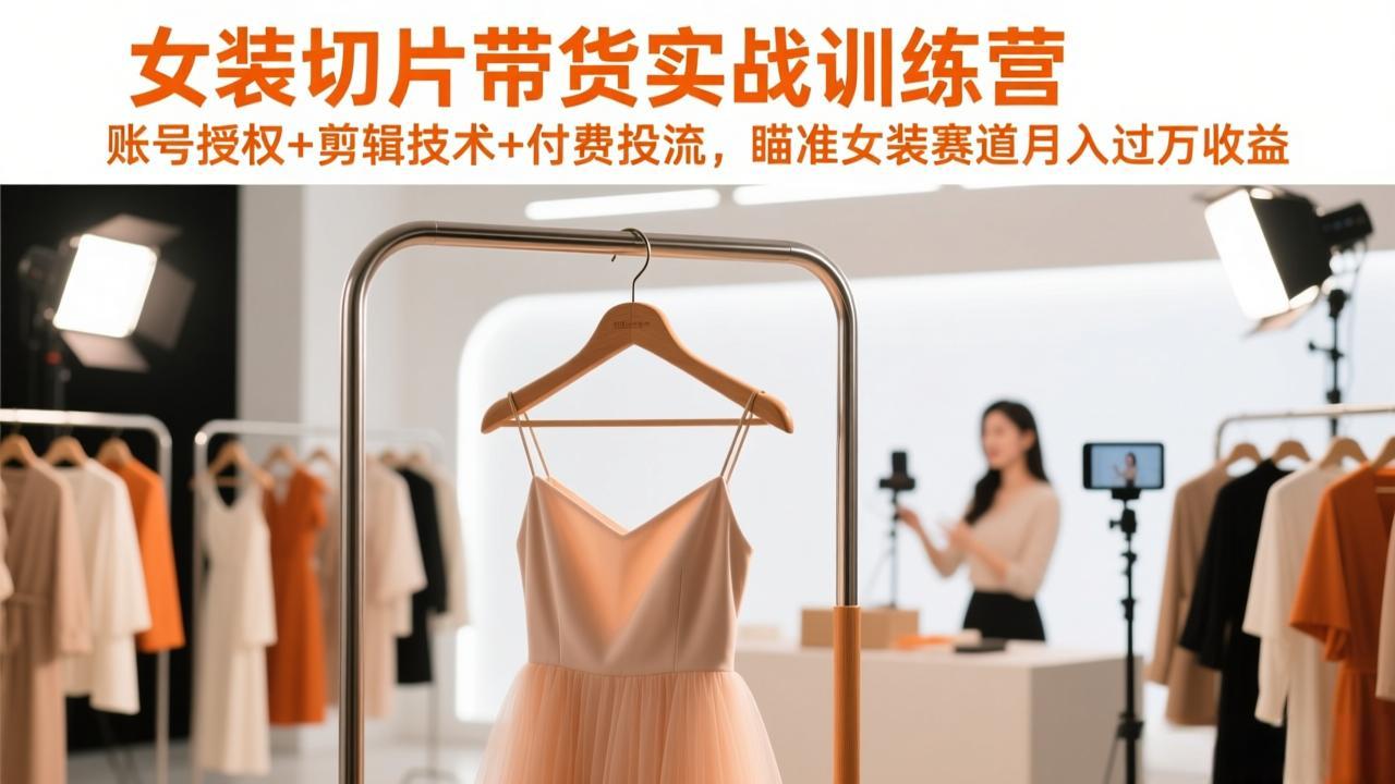 女装切片带货实战训练营，账号授权+剪辑技术+付费投流，瞄准女装赛道月入过万收益-福源网创资源站