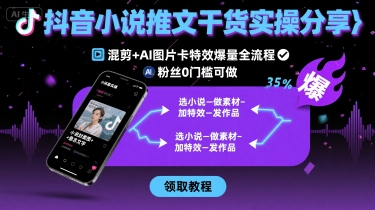 抖音小说推文干货实操分享，混剪+AI图片卡特效爆量全流程，0粉丝0门槛可做-福源网创资源站