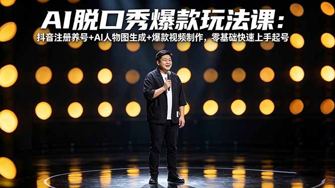AI脱口秀爆款玩法课：抖音注册养号+AI人物图生成+爆款视频制作，零基础快速上手起号-福源网创资源站