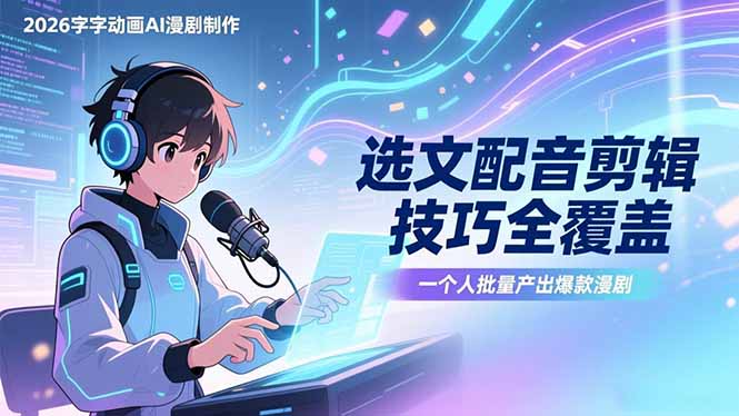 2026字字动画AI漫剧制作-1期，选文配音剪辑技巧全覆盖，一个人就能批量产出爆款漫剧-福源网创资源站