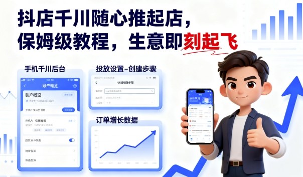 抖店千川随心推起店，保姆级教程，生意即刻起飞-福源网创资源站