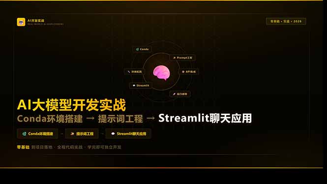AI大模型开发实战：Conda环境搭建→提示词工程→Streamlit聊天应用，零基础到项目落地-福源网创资源站
