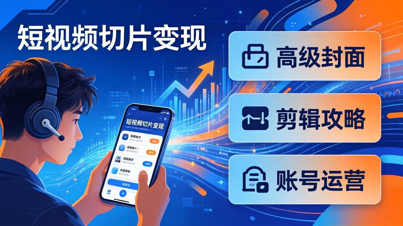短视频切片变现速成班2.0：高级封面+剪辑攻略+账号运营，0基础小白快速入局副业-福源网创资源站