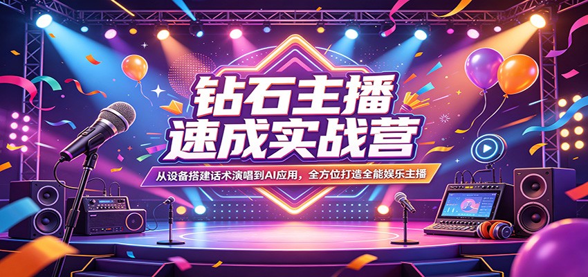 钻石主播速成实战营：从设备搭建话术演唱到AI应用，全方位打造全能娱乐主播-福源网创资源站
