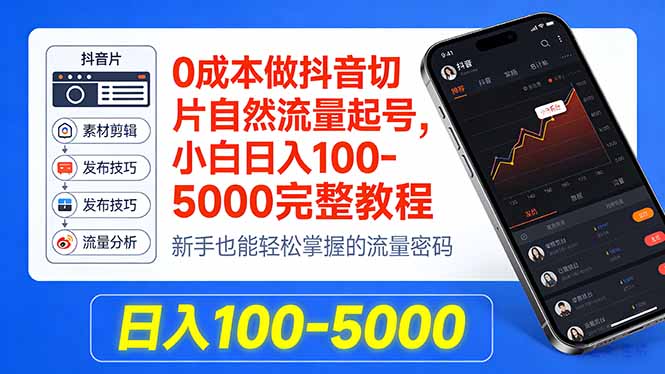0成本做抖音切片自然流量起号，小白日入100-5000完整教程-福源网创资源站