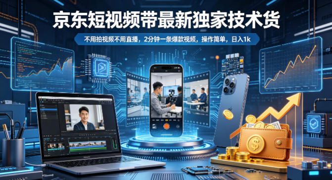 京东短视频带货最新独家技术，不用拍视频不用直播，2分钟一条爆款视频，操作简单，日入1k+【揭秘】-福源网创资源站