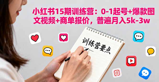 小红书15期训练营：0-1起号+爆款图文视频+商单报价，普遍月入5k-3w-福源网创资源站