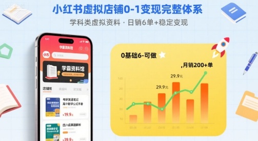 小红书虚拟店铺0-1变现完整体系：卖学科类虚拟资料，一天6张+，很稳定【已完结】-福源网创资源站