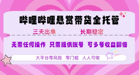 B站悬赏带货全托管，自测稳定，只需提供账号，无需基础，小白宝妈轻松上手，单日稳定3张【揭秘】-福源网创资源站