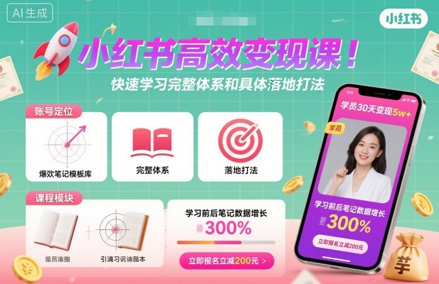 小红书高效变现课，快速学习小红书完整体系和具体落地打法-福源网创资源站