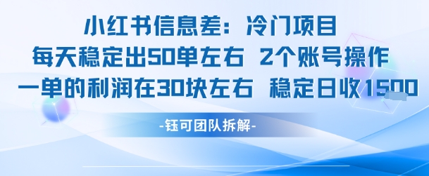 小红书信息差冷门项目一单利润30块每天稳定1.5k左右2个账号操作-福源网创资源站
