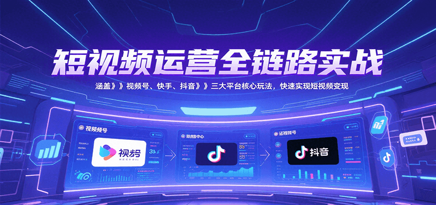 短视频运营全链路实战，涵盖视频号、快手、抖音三大平台核心玩法，快速实现变现！-福源网创资源站