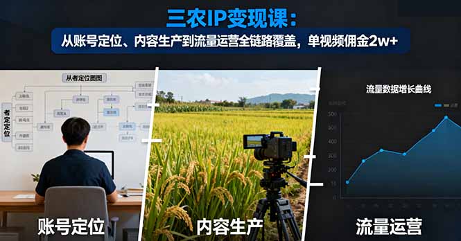 三农IP变现课:从账号定位、内容生产到流量运营全链路覆盖,单视频佣金2w+-福源网创资源站