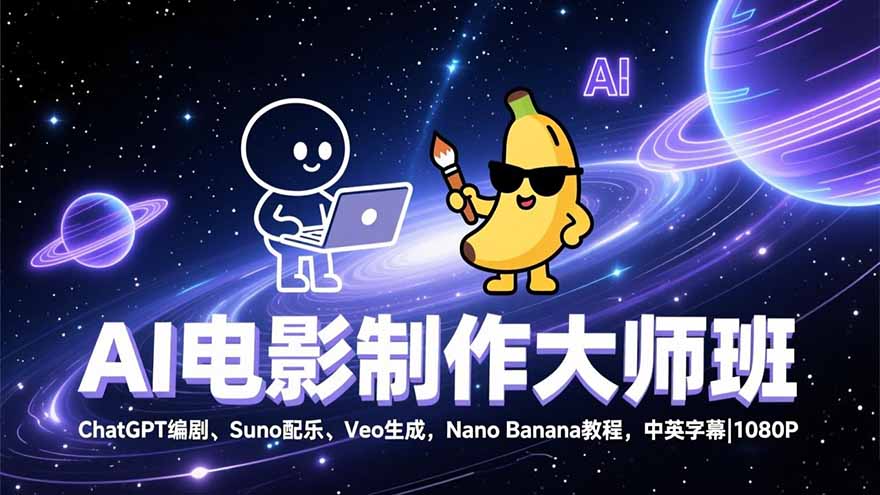AI电影制作大师班：ChatGPT编剧、Suno配乐、Veo生成，Nano Banana教程，中英字幕|1080P-福源网创资源站