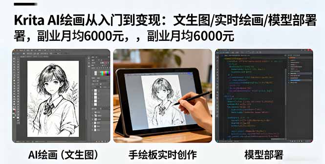 Krita AI绘画从入门到变现：文生图/实时绘画/模型部署，副业月均6000元-福源网创资源站